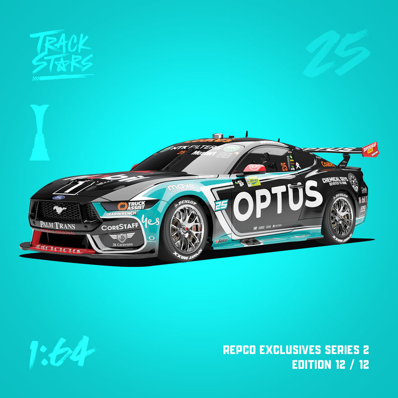 1:64 Mobil 1 Optus Racing #25 Ford Mustang GT Supercar - 2026 Repco Supercars Championship Winner - Chaz Mostert